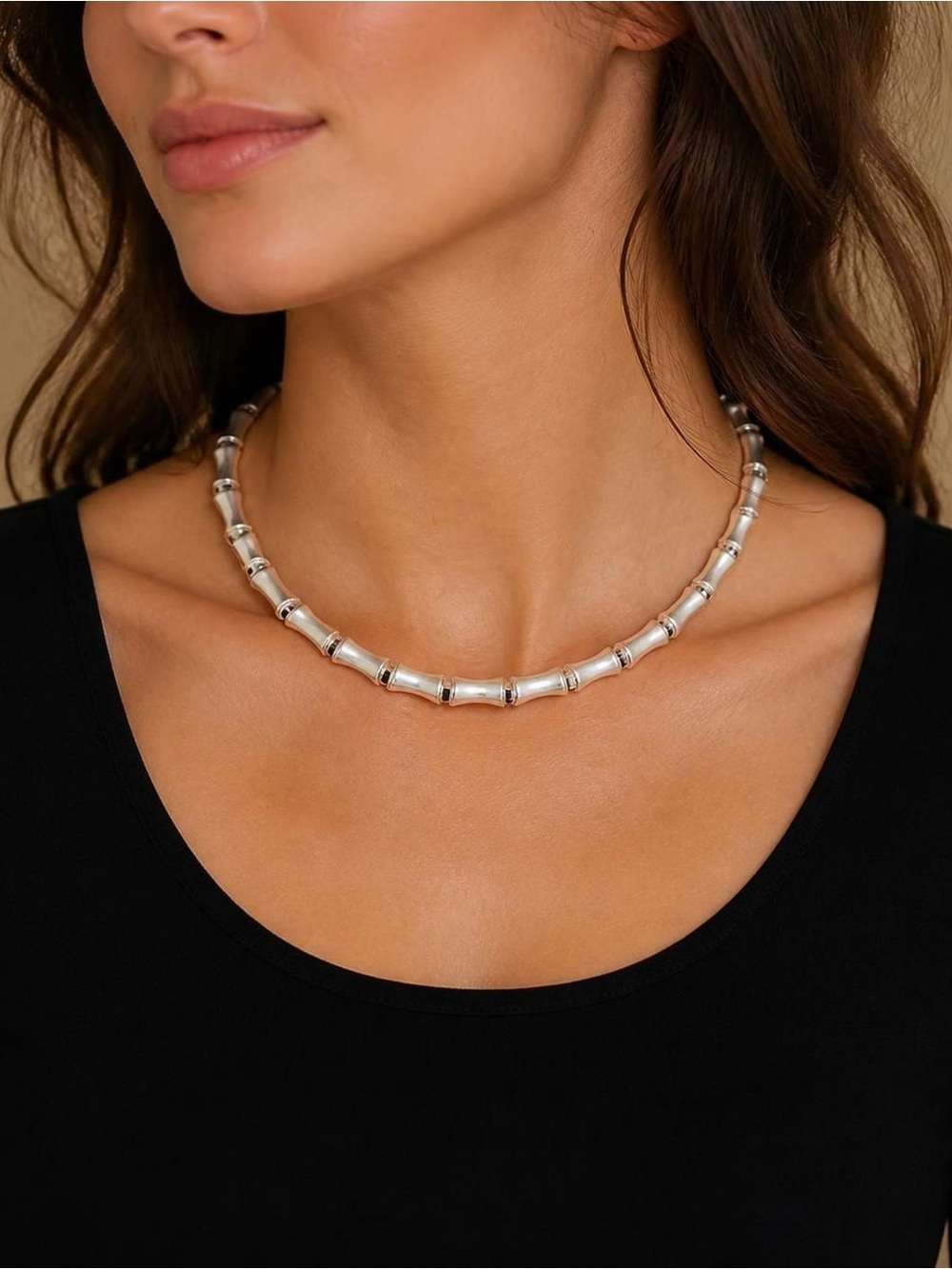 Napier Necklace Silver Toned Bamboo Link 16” Adjustable Signed Mint